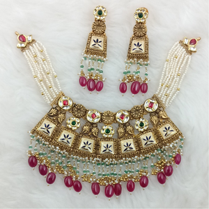 916 Gold Colorful Bikaneri Meena Bridal Neckl
