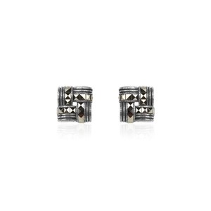 Oxidised silver woven square studs