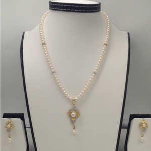 White cz pendent set with flat pearls mala j