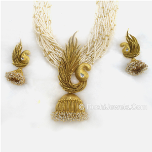 22Kt Antique Gold Long Necklace and Earring S