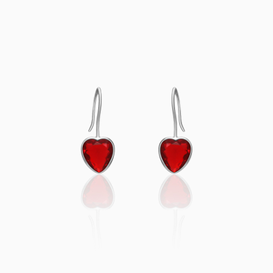 Silver ruby red heart earrings