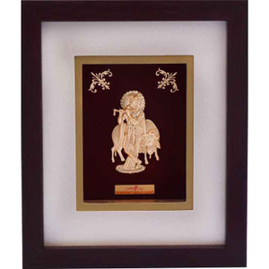 Shree  Krishna With Cow Frame In 24K Gold Foi