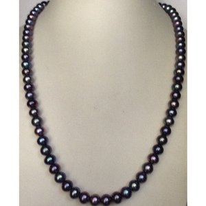 Fresh water round bluish grey pearls strand J