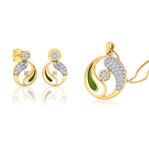 22k gold cz round pendant set