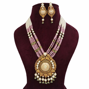 Gold Simple Colourful Moti Necklace Set For W