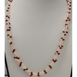 White Seed Pearls Necklace With Red Semi Bee