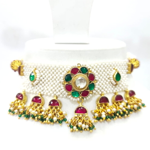 Full choker with flower design hanging ruby a