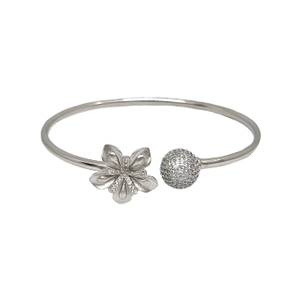Diamond Ball And Flower Bracelet In 925 Sterl