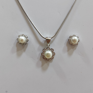 925 silver chain flower design pendant set