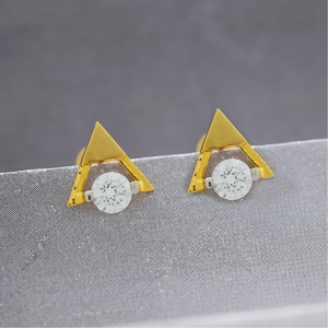 Dual triangular gold earring studs