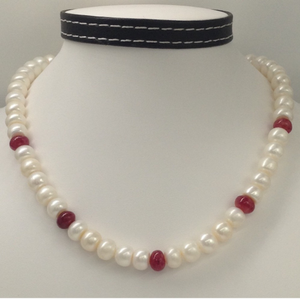 Freshwater White Flat Pearls With Red Ruby Be