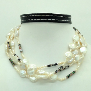 White baroque and seed pearls enamel balls 
