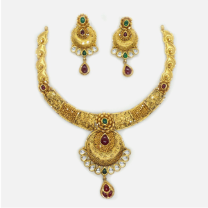 916 Gold Antique Bridal Necklace Set RHJ-4239