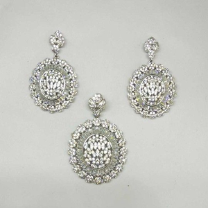 925 Sterling Silver AD Diamond Pendant Set