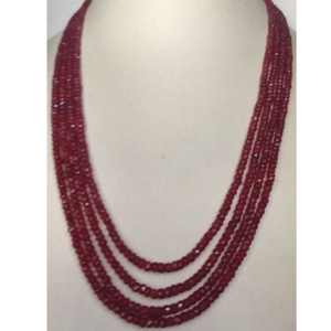 Natural red ruby faceted round beeds necklace