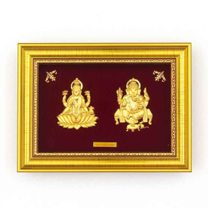 Lakshmiji And Ganeshji Frame In 24K Gold Foil