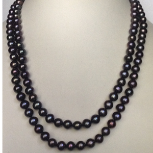 Freshwater Black Round Pearls Long Knotted Ma