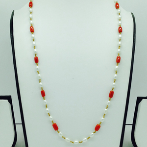 White oval pearls with corals dholki gold ta