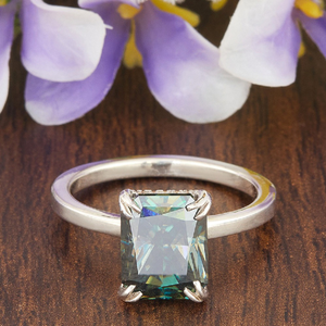 3.39ct Blue Radiant Cut Moissanite Diamond Ri