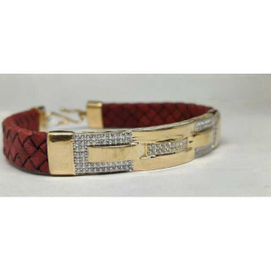 18k gents fancy rose leather bracelet g-4701