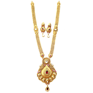 22k Gold Antique Long Necklace With Earrings 