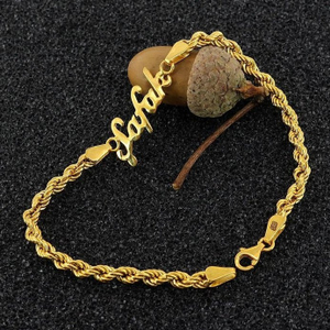 22 kt yellow gold custom name rope chain brac