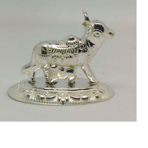 Silver gau mata with bachhda  murti  for gift