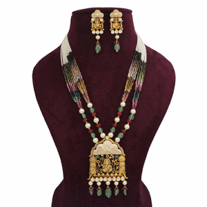 916 Gold Blossom Colourful Moti Necklace Set 