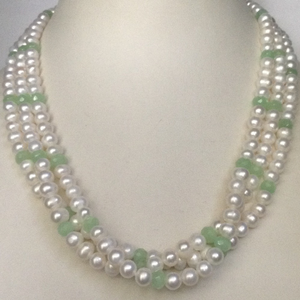 White Potato Pearls Necklace With Green CZ Be