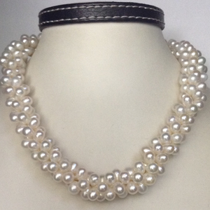 Freshwater white drop pearls 3 layers necklac