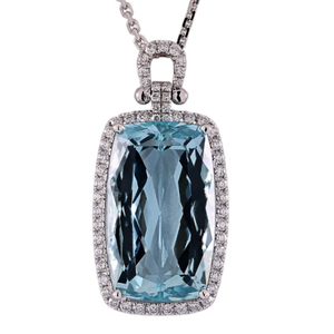 18K White Gold Aquamarine and Diamond Pendant