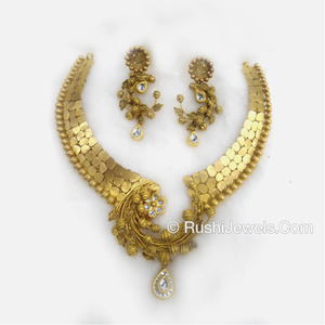 22k Antique Gold Bridal Long Necklace and Ear