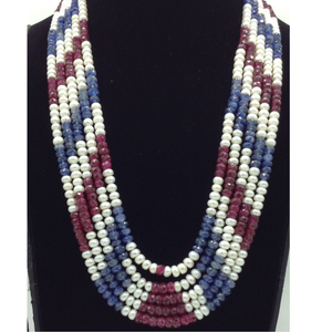 White Flat Pearls with Red,Blue Beeds 5 La