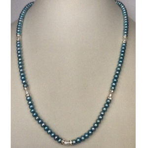 Freshwater blue flat pearls strand with cz ch