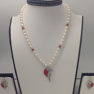 White cz;coral pendent set with oval pearls