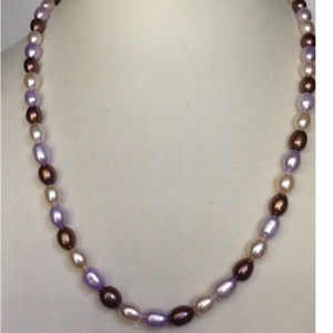 Freshwater multicolour oval pearls mala JPM01