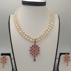 White;red cz pendent set with 2 line butto