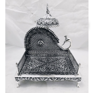 925 pure silver antique singhasan with peacoc