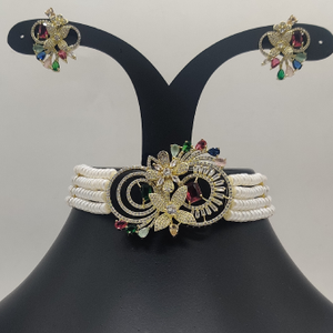 Multicolour Cz Stones Choker Set with White P