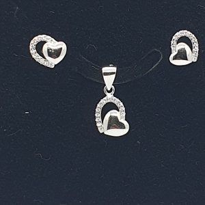 Silver 92.5 Heart Shape Fancy Pendant Set
