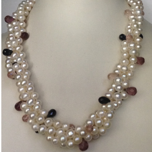 White Potato Pearls Necklace With Amethyst Dr
