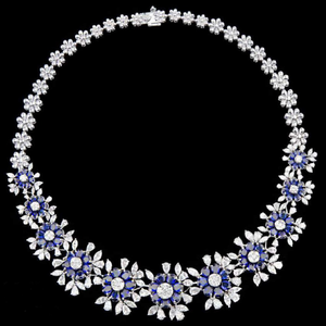 Diamonds and Blue Sapphires Necklace JSJ0162