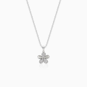 Silver flower pendant with link chain