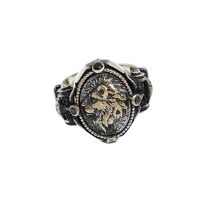 Lion Designer Oxidised Ring In 925 Sterling S