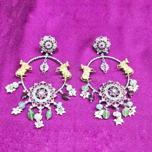 Unique Fusion Pure Silver Temple Earrings Wit