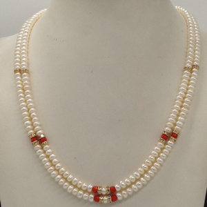 White flat pearls necklace with cz golden cha