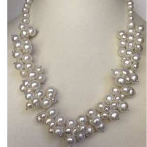 White Potato Pearls Mala With Pearls Bunches 