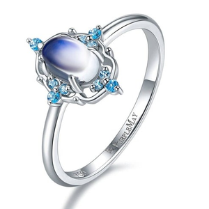 18K Gold Moonstone And Blue Topaz Ring