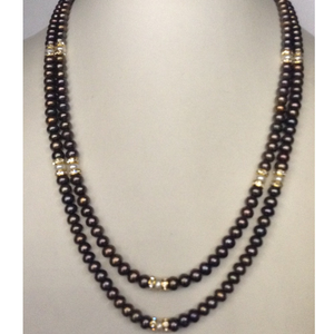 Brown Flat Pearls Necklace 2 Layers With CZ C