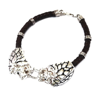 925 Sterling Silver Leather Belt Lion Bracele